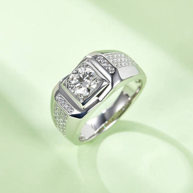 汶泽款S925银镀白金MoissaniteMen's Ring1ctD级